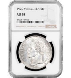 Venezuela 5 bolivares 1929, NGC AU58, "United States of Venezuela (1879 - 1952)"