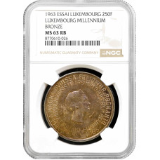 Luxembourg 250 francs 1963, NGC MS63 RB ESSAI, "Millenium" BRONZE