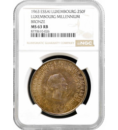 Luxembourg 250 francs 1963, NGC MS63 RB ESSAI, "Millenium" BRONZE