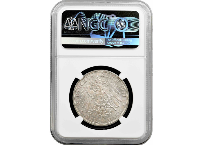 Шаумбург-Липпе 3 марки 1911 г. A, NGC MS64, "Князь Альбрехт Георг (1893 - 1911)"