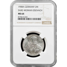 Саксен-Веймар-Эйзенах 2 марки 1908 г. A, NGC MS64, "350 лет Йенскому университету"