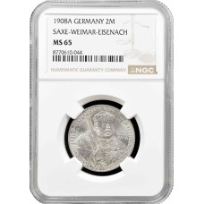 Саксен-Веймар-Эйзенах 2 марки 1908 г. A, NGC MS65, "350 лет Йенскому университету"
