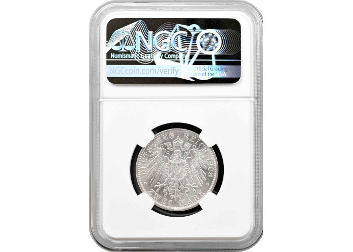 Саксен-Веймар-Эйзенах 2 марки 1908 г. A, NGC MS65, "350 лет Йенскому университету"