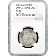 Saxony 2 mark 1909, NGC MS63+, "500th Anniversary - Leipzig University" silver