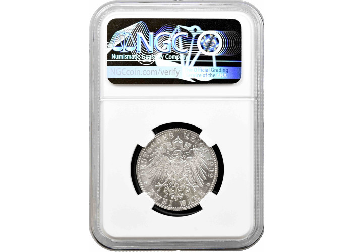 Sachsen 2 Mark 1909, NGC MS63+, "500 Jahre Universität Leipzig" Silbermünze
