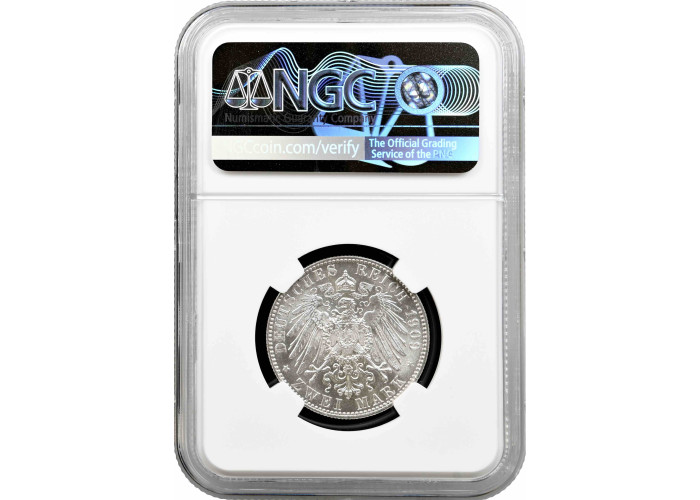 Sachsen 2 Mark 1909, NGC MS66, "500 Jahre Universität Leipzig" Silbermünze