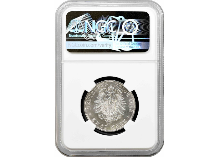 Пруссия 2 марки 1888 г., NGC MS62, "Король Фридрих III (03.1888 - 06.1888)"