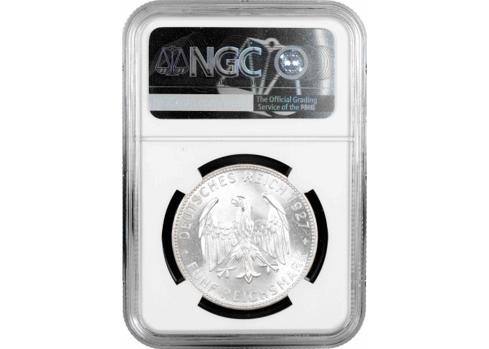 Weimar Republic 5 reichsmark 1927 F, NGC MS63, "450th An. - Tübingen University"
