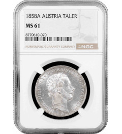 Austria 1 vereinsthaler 1858 A, NGC MS61, "Emperor Franz Joseph I (1848 - 1916)"
