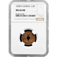 Индокитай 1/2 сантима 1938 г., NGC MS66 RB, "Французский Индокитай (1885 - 1954)"