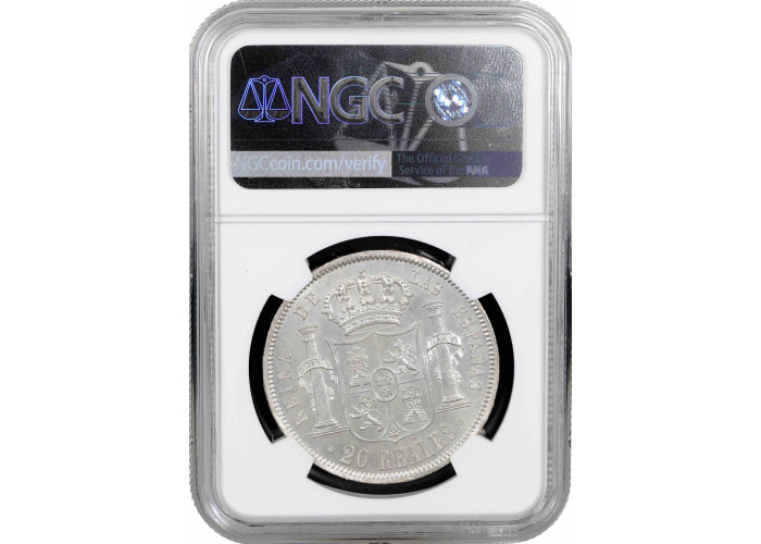 Spanien 20 Reales 1854, NGC MS63, "Königin Isabella II (1847 - 1864)" Pop 2/1