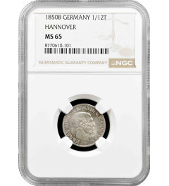 Hannover 1/12 thaler 1850 B, NGC MS65, "King Ernst August I (1837 - 1851)"