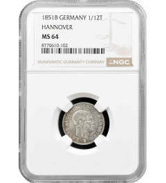 Hannover 1/12 thaler 1851 B, NGC MS64, "King Ernst August I (1837 - 1851)"