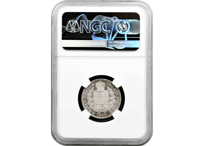 Hannover 1/6 thaler 1866 B, NGC MS63, "King George V (1851 - 1866)" silver coin