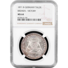 Бремен 1 талер 1871 г B, NGC MS64, "Победа над Францией"