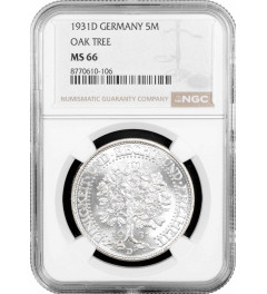 Germany 5 reichsmark 1931 D, NGC MS66, "Weimar Republic (1924 - 1938)"