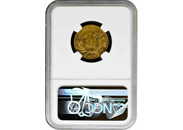 Бразилия 500 рейсов 1927 г., NGC MS64, "Первая Республика (1889 - 1942)"