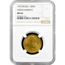 Бразилия 1000 рейсов 1939 г., NGC MS65, "Тобиас Баррето де Менесес (1839 - 1889)"