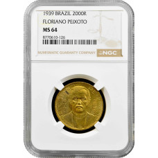 Бразилия 2000 рейсов 1939 г., NGC MS64, "Флориано Пейшото (1839 - 1895)"