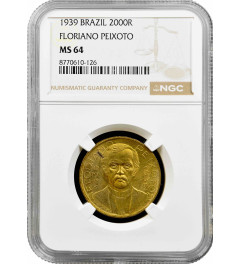 Brazil 2000 reis 1939, NGC MS64, "Floriano Peixoto (1839 - 1895)"