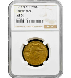 Brazil 2000 reis 1937, NGC MS64, "Duke of Caxias (1803 - 1880)" REEDED EDGE