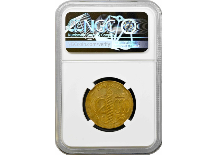 Brazil 2000 reis 1937, NGC MS64, "Duke of Caxias (1803 - 1880)" REEDED EDGE
