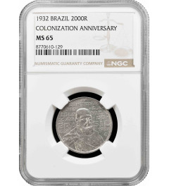Brazil 2000 reis 1932, NGC MS65, "400th Anniversary - Colonization of Brazil"