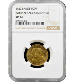 Brazil 500 reis 1922, NGC MS65, "100th Anniversary - Independence of Brazil"