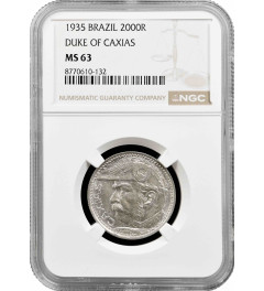 Brazil 2000 reis 1935, NGC MS63, "First Republic (1889 - 1942)" silver coin