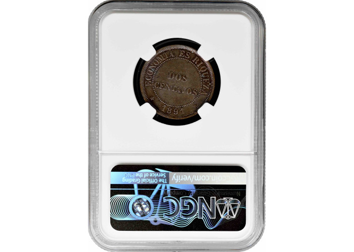 Chile 2 centavos 1891/8 So, NGC MS62 BN, "Republic of Chile (1851 - 1898)" Top Pop 1/0