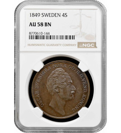 Sweden 4 skilling banco 1849, NGC AU58 BN, "King Oscar I (1844 - 1859)"