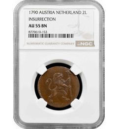 Austrian Netherlands 2 liards 1790, NGC AU58 BN, "Independence of Belgium"