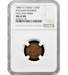 Netherlands East Indies 1/2 duit 1808, NGC MS63 BN, "Batavian Rep. (1800-1806)"