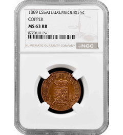 Luxembourg 5 centimes 1889, NGC MS63 RB ESSAI, "King William III (1849 - 1890)"