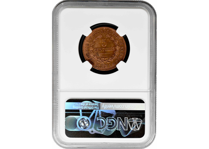 Luxembourg 5 centimes 1889, NGC MS63 RB ESSAI, "King William III (1849 - 1890)"