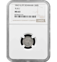 Denmark 3 Rigsbankskilling 1842 FF, NGC MS63, "King Christian VIII (1839 - 1848)"
