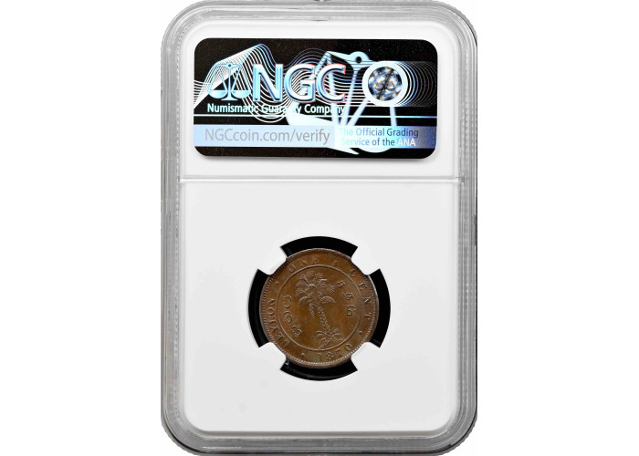 Цейлон 1 цент 1870 г., NGC MS62 BN, "Королева Виктория (1837–1901)"