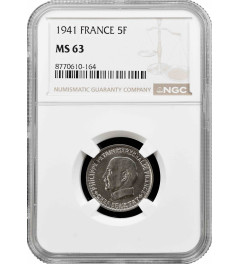 France 5 francs 1941, NGC MS63, "Marshal Philippe Petain"