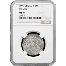 Bremen 2 mark 1904 J, NGC MS64, "Hanseatic city of Bremen (1871 - 1918)"