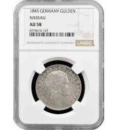 Nassau 1 gulden 1845, NGC AU58, "Duke Adolph (1839 - 1866)" Pop 1/1