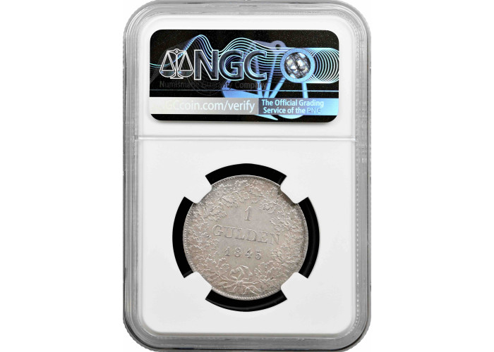 Nassau 1 gulden 1845, NGC AU58, "Duke Adolph (1839 - 1866)" Pop 1/1