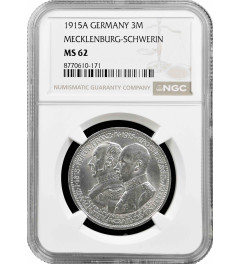 Mecklenburg-Schwerin 3 mark 1915 A, NGC MS63, "Duchy of Mecklenburg-Schwerin"