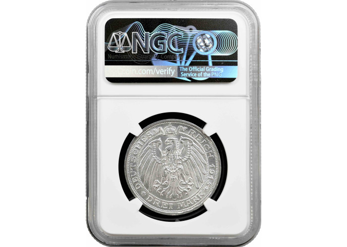 Mecklenburg-Schwerin 3 mark 1915 A, NGC MS63, "Duchy of Mecklenburg-Schwerin"