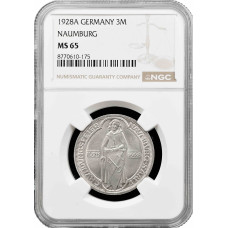 Веймарская Республика 3 рейхсмарки 1928 г. A, NGC MS65, "900 лет Наумбургу"