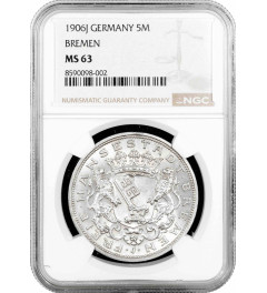 Bremen 5 mark 1906 J, NGC MS63, "Hanseatic city of Bremen (1871 - 1918)"