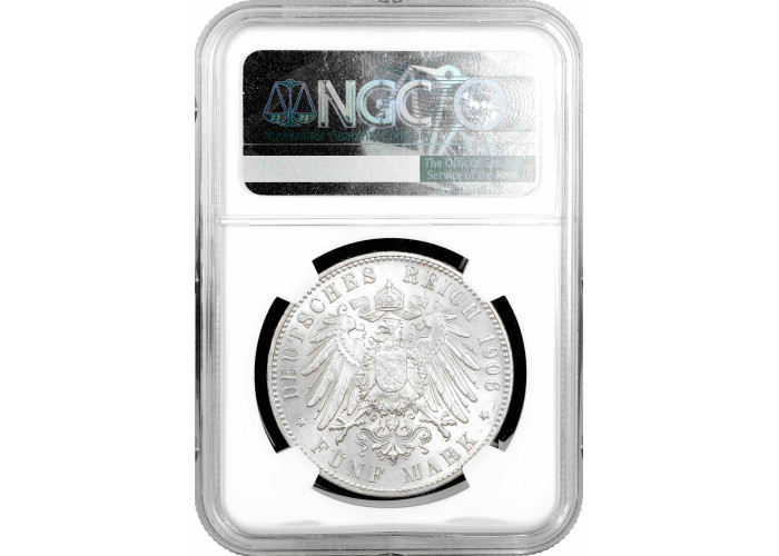 Bremen 5 mark 1906 J, NGC MS63, "Hanseatic city of Bremen (1871 - 1918)"
