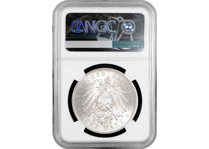 Saxony 5 mark 1902 E, NGC MS63, "Death of Albert of Saxony" silver coin