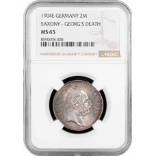 Saxony 2 mark 1904 E, NGC MS65, "Death of George of Saxony" silver coin