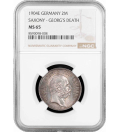 Saxony 2 mark 1904 E, NGC MS65, "Death of George of Saxony" silver coin