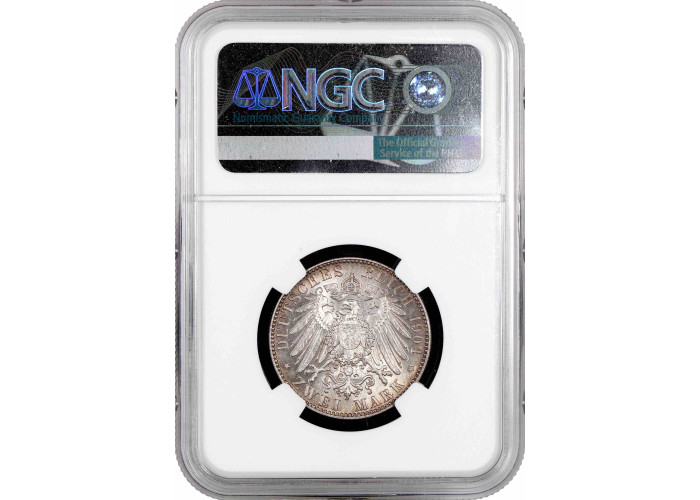 Saxony 2 mark 1904 E, NGC MS65, "Death of George of Saxony" silver coin